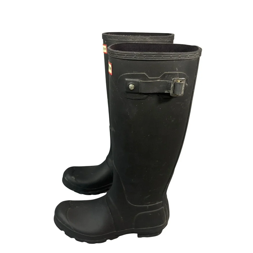 Hunter‎ Original Tall Black Matte Rubber Rain Boots Womens Wellington US7 EU38